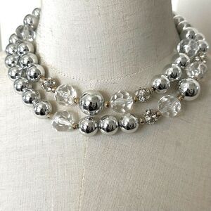 Silver tone rhinestone long necklace